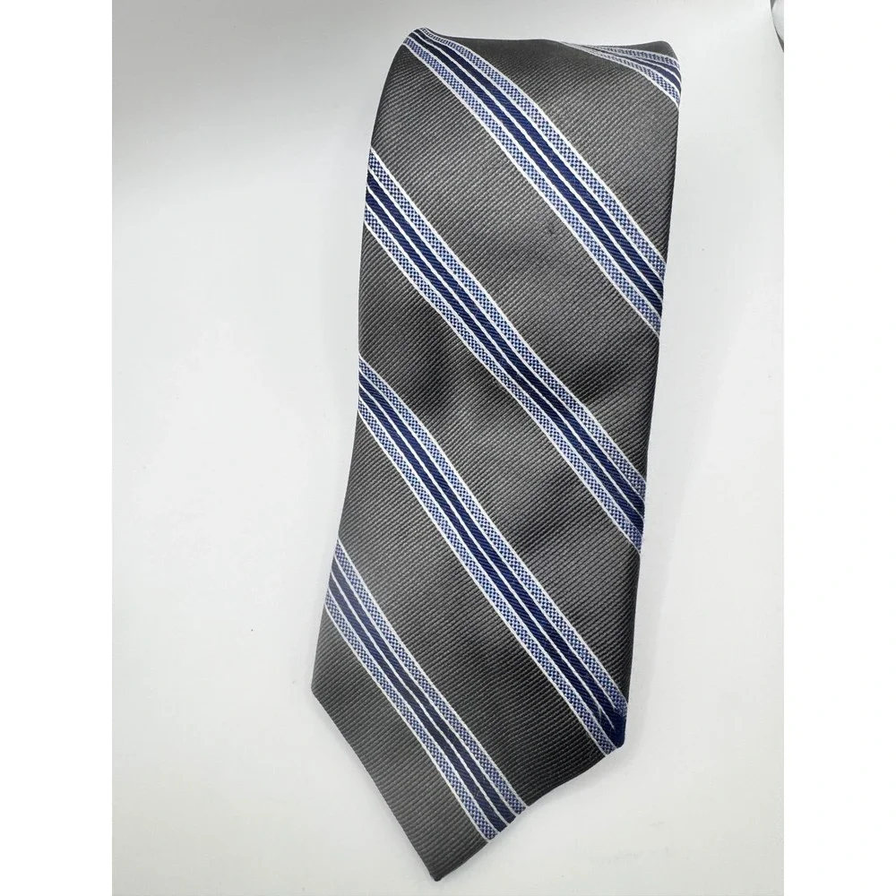 Tommy Hilfiger Striped Necktie Gray Blue Silk‎ Blend Business Casual